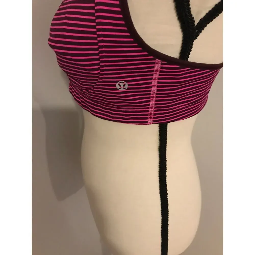 Lululemon Ta Ta Tamer II Bra 36C Hyper Stripe Raspberry Glo Plum Black Run